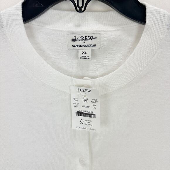 J.Crew Classic Cotton Cardigan Sweater Preppy Minimalist Crewneck White XL NWT - Picture 7 of 11
